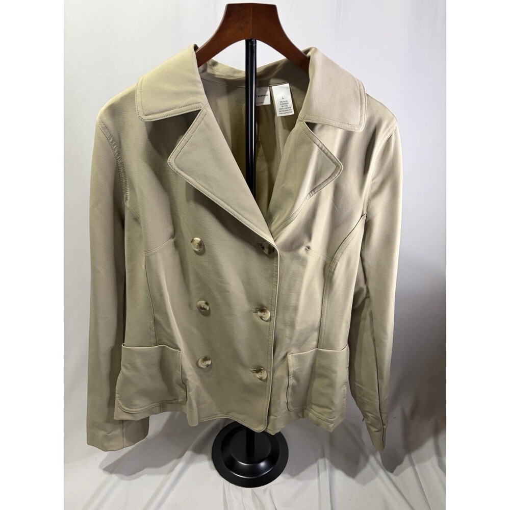 Isaac Mizrahi Trench Coat Beige, Size Large Unlined, Short, Excellent Condition